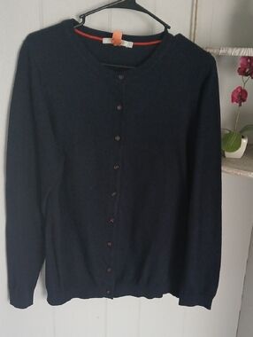 Boden Navy Button-Up Cardigan Cotton/Angora Blend Size 14